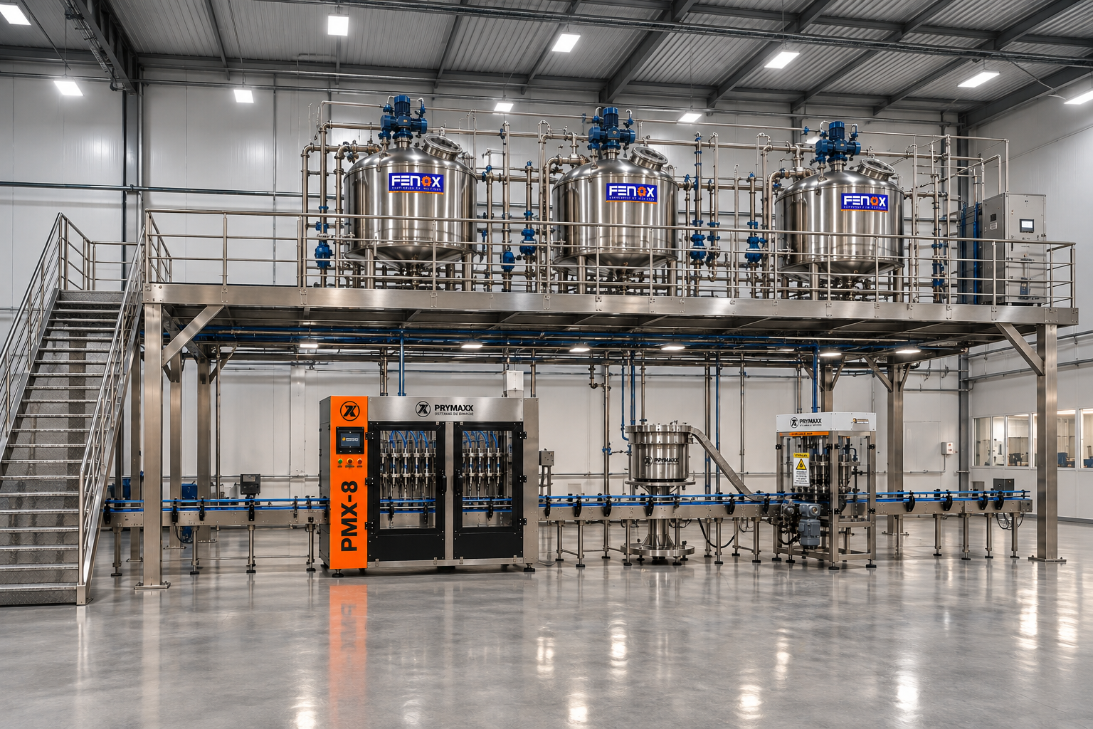 Linha integrada FENOX e PRYMAXX: mistura, processos, envase e automação em uma única solução industrial